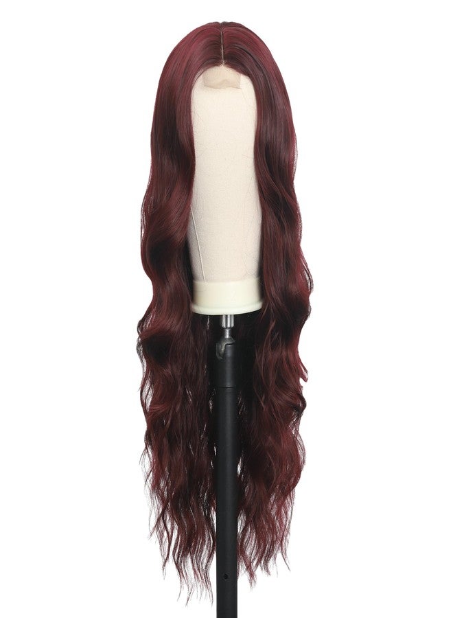FUTAI Long Wavy Wig 30 Inch Wine Red HD Front Lace Body Curly Synthetic Hair Wigs for Women Professional Female Diverse Styles Daily Party Cosplay - Image 4